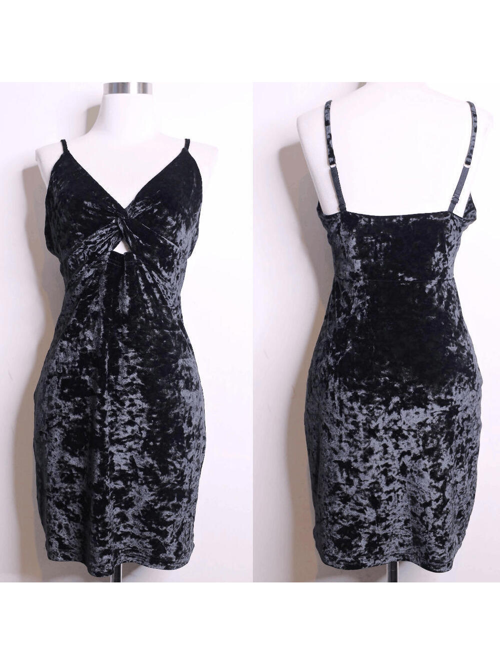 FP Black Crushed Velvet Sexy Mini Dress - Medium